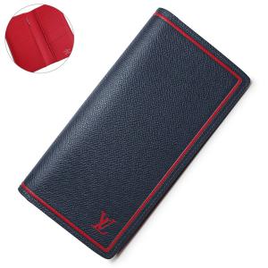 （新品・未使用品）ルイ ヴィトン LOUIS VUITTON ポルトフォイユ ブラザ 二つ折り長財布 タイガ レザー ブルーマリーヌ レッド ネイビー シルバー金具 M63434｜brandbrand