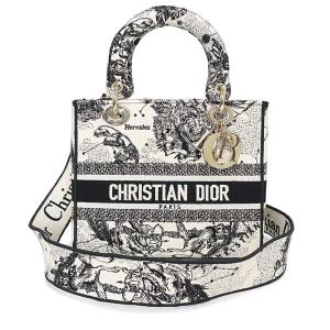 （未使用　展示品）クリスチャンディオール Christian Dior Lady D-Lite ミディアム ショルダー ハンドバッグ 刺繍 キャンバス ラテ ブラック 黒 M0565ORHZ｜brandbrand