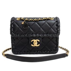 （新品・未使用品）シャネル CHANEL マトラッセ ミニ フラップ Wチェーン ショルダー ハンドバッグ ラムレザー ブラック アンティークゴールド金具 AS2495 箱付｜brandbrand