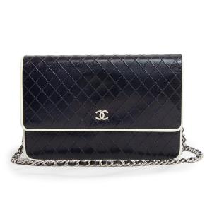 （未使用　展示品）シャネル CHANEL ビコローレ ココマーク マトラッセ チェーンウォレット 長財布 カーフスキン レザー ダークネイビー 紺 シルバー金具