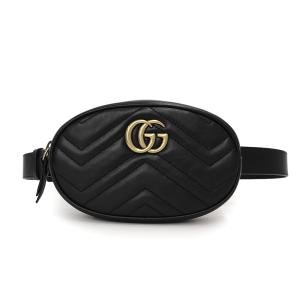 （未使用　展示品）グッチ GUCCI GGマーモント ベルト ボディバッグ ウエストポーチ キルティングレザー ブラック 黒 アンティークゴールド金具476434｜brandbrand