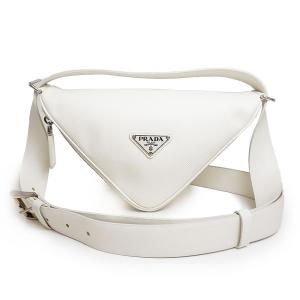 PRADA◇巾着ポーチ/三角プレートロゴ/ナイロン×レザー/ORN/無地/1NE369