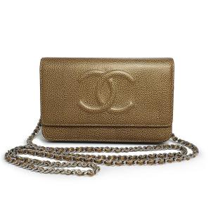 （未使用　展示品）シャネル CHANEL ココマーク チェーンウォレット 長財布 ショルダーバッグ キャビアスキン レザー ブロンズ シルバー金具 A48654 箱付