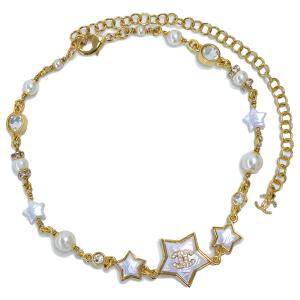 （未使用保管品）シャネル CHANEL スター ココマーク パール チョーカー チェーン ネックレス レジン ストラス メタル ゴールド ホワイト クリスタル ABC430