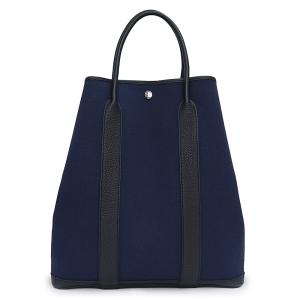 （未使用保管品）エルメス HERMES ガーデンファイル 37 MM ハンドバッグ ネゴンダ レザー トワルミリタリー ブルーニュイ ブラック 紺 黒 シルバー金具 Z刻印