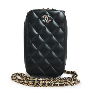 （未使用　展示品）シャネル CHANEL マトラッセ マルチカラー ココマーク フォンホルダー チェーン ショルダーバッグ レザー ブラック 黒 ゴールド金具 AP0530