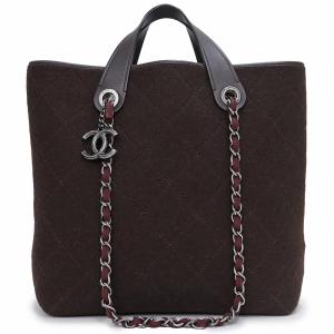 （中古）シャネル CHANEL マトラッセ 2way チェーンショルダー トートバッグ ウール レザー ブラウン 茶 アンティークシルバー金具 A66709