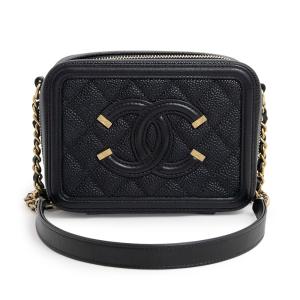 （未使用　展示品）シャネル CHANEL CCフィリグリー ココ マトラッセ チェーン ショルダーバッグ ポーチ キャビアスキン レザー ブラック ゴールド金具 A84452