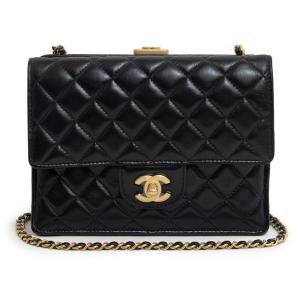 （未使用　展示品）シャネル CHANEL マトラッセ がま口 チェーン ショルダーバッグ ラムスキン レザー ブラック 黒 マットゴールド金具