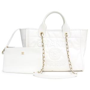 （未使用　展示品）シャネル CHANEL ドーヴィル ショッピング 2way トート ハンドバッグ カーフスキン レザー ホワイト 白 ゴールド金具 AS3351 箱付