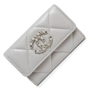 （新品・未使用品）シャネル CHANEL 19 マトラッセ フラップ カードケース 名刺入れ コインケース 小銭入れ ラムスキン レザー グレー シルバー金具 AP1790