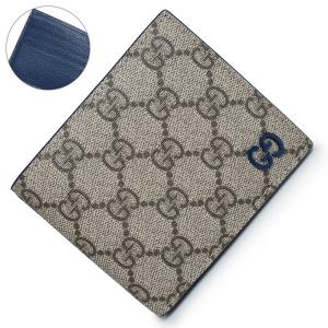（新品・未使用品）グッチ GUCCI 二つ折り財布 札入れ GGスプリームキャンバス レザー バイカラー ベージュ ブルー 青 768243 箱付