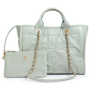 （未使用　展示品）シャネル CHANEL ドーヴィル ショッピングバッグ 2way トート ハンドバッグ カーフレザー ライトグレー アンティークゴールド金具 AS3351