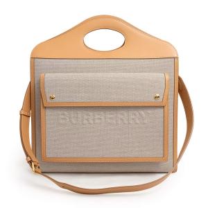 （新品・未使用品）バーバリー BURBERRY ポケットバッグ 2WAY ショルダー ハンドバッグ キャンバス レザー ベージュ ブラウン 茶 ゴールド金具 8039070