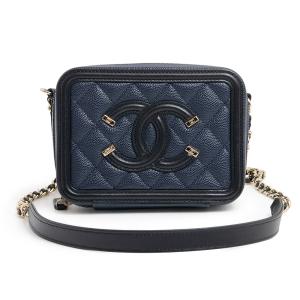 （未使用　展示品）シャネル CHANEL CCフィリグリー ミニ ヴァニティ チェーン ショルダーバッグ キャビアスキン レザー ネイビー 紺 ゴールド金具 A84452