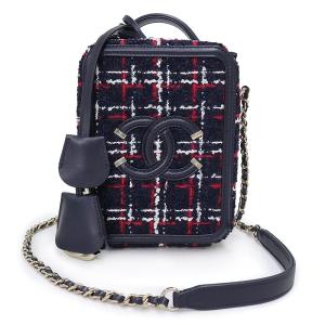 （未使用　展示品）シャネル CHANEL ココマーク CCフィリグリー チェーン 2way ショルダーバッグ 斜め掛け ツイード レザー 紺 白 赤 ライトゴールド金具 AS0988