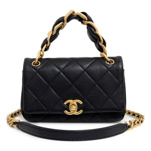 （未使用　展示品）シャネル CHANEL スモール マトラッセ 2Way チェーン ショルダー ハンドバッグ ラムスキン レザー ブラック アンティークゴールド金具 AS2387