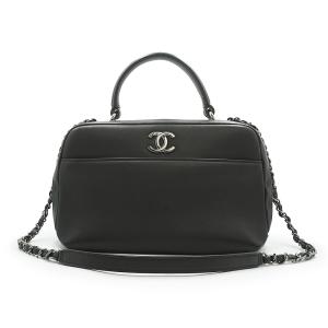 （美品）シャネル CHANEL ボーリング ココマーク トップハンドル 2WAY チェーン ショルダー ハンドバッグ カーフスキン レザー ブラック シルバー金具 A92238