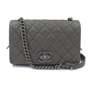 （美品）シャネル CHANEL ココマーク マトラッセ フラップ ボーイシャネル チェーン ショルダーバッグ カーフ レザー グレー アンティークシルバー金具 A93017