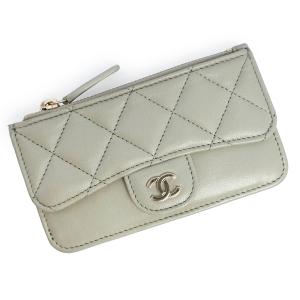 （新品・未使用品）シャネル CHANEL マトラッセ クラシック ジップ コイン カード パスケース 名刺 定期 小銭入れ 財布 ラムレザー ライトグレー AP2570 箱付