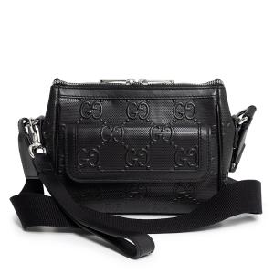 （未使用　展示品）GUCCI グッチ 674058 GGエンボスレザー ブラック メッセンジャー 2Way ショルダー クラッチ セカンドバッグ 斜め掛け シルバー金具