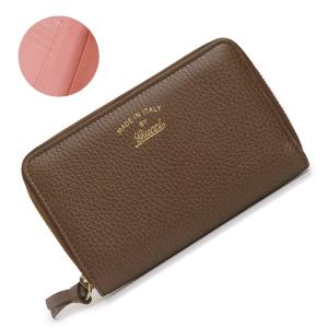 （新品・未使用品）GUCCI グッチ 354497 スウィング レザー ブラウン ピンク ラウンドファスナー 二つ折り財布 ゴールド金具