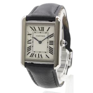 （中古）Cartier カルティエ WSTA0030 タンクソロ SM クオーツ ステンレススチール カーフスキン ブラック シルバー 腕時計 レザー
