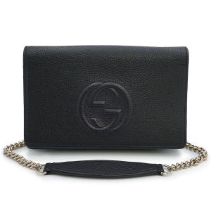 （未使用　展示品）GUCCI グッチ 598211 ソーホー インターロッキングG カーフスキン ブラック チェーンウォレット ショルダーバッグ レザー ゴールド金具 箱付
