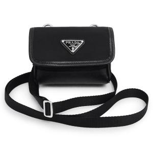 （未使用　展示品）PRADA プラダ 2ZT022 トライアングル 三角ロゴ テスート ナイロン サフィアーノ レザー ブラック ミニ ショルダーバッグ 斜め掛け ポシェット