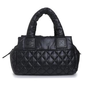 （美品）CHANEL シャネル A48619 ココ コクーン ナイロン レザー ブラック ボルドー ハンドバッグ ミニボストン シルバー金具