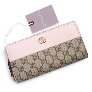 （新品・未使用品）GUCCI グッチ 456117 ダブルG バイカラー ジップアラウンドウォレット レザー GGスプリームキャンバス ピンク ブラウン 長財布
