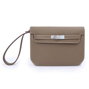 （新品・未使用品）HERMES エルメス ケリー デペッシュ 25 ヴォーエプソン エトゥープ エトープ グレージュ K刻印 レザー セカンドバッグ クラッチ シルバー金具
