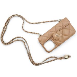 （未使用　展示品）CHANEL シャネル AP3553 マトラッセ iPhone 14 Pro キャビアスキン ベージュ 携帯 スマホ スマートフォンケース チェーンショルダー レザー