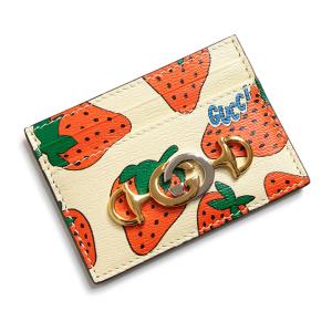 （新品・未使用品）GUCCI グッチ 570679 ズゥミ ストロベリープリント レザー アイボリー カードケース 名刺入れ 定期入れ ゴールド金具 シルバー金具 箱付