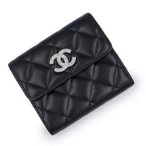 （新品・未使用品）CHANEL シャネル AP3328 マトラッセ ココマーク コンパクトウォレット ラムスキン ブラック 三つ折り財布 レザー シルバー金具 箱付