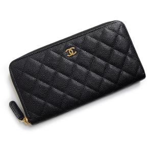 （美品）CHANEL シャネル A50097 マトラッセ ラウンドファスナー ジップウォレット キャビアスキン ブラック 長財布 レザー ゴールド金具
