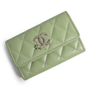 （未使用　展示品）CHANEL シャネル スター ココマーク マトラッセ ラムスキン グリーン コインケース カードケース 名刺入れ 定期入れ パスケース レザー