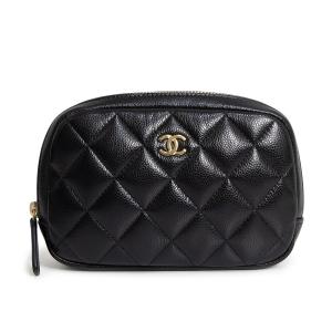 （未使用　展示品）CHANEL シャネル A80909 マトラッセ クラシック ココマーク ミニ キャビアスキン ブラック コスメ 化粧ポーチ レザー 箱付