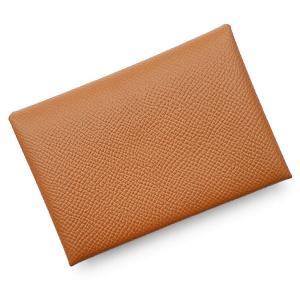 （新品・未使用品）HERMES エルメス カルヴィ デュオ コンパクト エプソン ゴールド ブラウン W刻印 コイン カード パスケース 小銭 名刺 定期入れ 財布 レザー