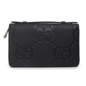 （未使用　展示品）GUCCI グッチ 751760 ジャンボ GGトラベル ドキュメントケース ラウンドファスナー ジップ セカンド クラッチ レザー ブラック 長財布