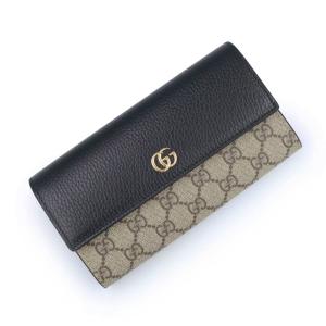（新品・未使用品）GUCCI グッチ 456116 GG マーモント コンチネンタルウォレット GGスプリームキャンバス カーフスキン ブラック ベージュ 二つ折り長財布 箱付