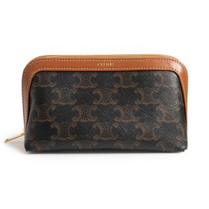 （新品・未使用品）CELINE セリーヌ 4M1622CZJ スモール コスメティックポーチ トリオンフキャンバス カーフスキン タン ブラウン 化粧ポーチ レザー