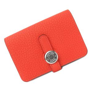 （新品・未使用品）HERMES エルメス ドゴン トゴ ローズテキサス オレンジ ピンク W刻印 カードケース 名刺入れ 定期入れ パスケース レザー シルバー金具 箱付