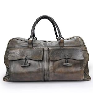 （中古）Berluti ベルルッティ スクリットレザー カリグラフィー ダークブラウン トラベル ボストンバッグ シルバー金具