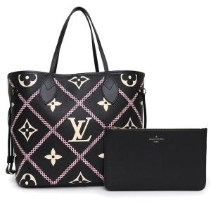 （新品・未使用品）ルイ ヴィトン LOUIS VUITTON ネヴァーフル MM ステッチ 刺繍トートバッグ モノグラムアンプラント ブロデリー レザー 黒 M46040 ポーチ付き｜brandbrand