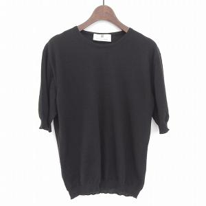 バランタイン BALLANTYNE カシミヤ×シルク クルーネック 半袖 ニット レディース 黒 ブラック size3 Y02381｜brandcloset