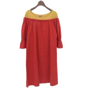 アンダーカバー UNDERCOVER レイヤード スモックワンピース レディース レッド×マスタード size1 コットン100% ドッキング 2トーン Y03445