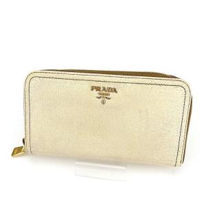 PRADA プラダ　長財布　ラウンドファスナー　ブルー　ゴールドロゴ　L字　シボ PRADA（プラダ） 美品 サフィアーノ ブルー ゴールド金具 レザー 長