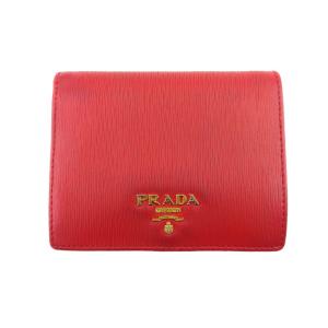 PRADA（プラダ） 三つ折り財布 レザー ブラック×ワインレッド
