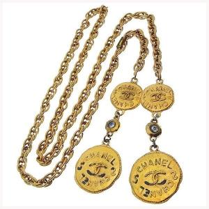 【30％OFF★SUMMER SALE】シャネル ネックレス アクセサリー レディース ヴィンテージ ココマークコイン ゴールド×クリア 中古